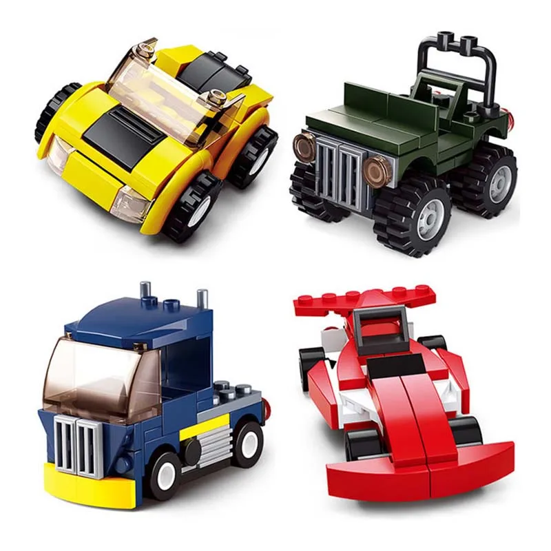 

4 In 1 Shop truck Transportation Sports Car Assembled Models Building Blocks Compatible Small Bricks Toys for Children