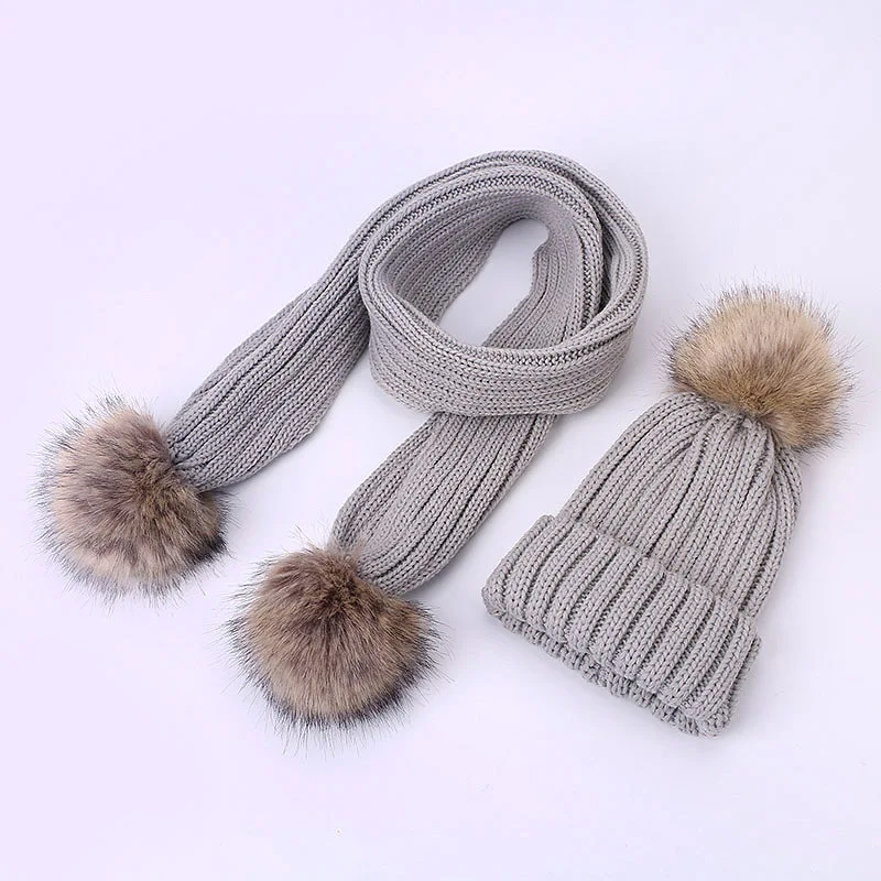 

2pcs/set Children Knitted Hat Cute Cap Super Keep Warm Baby Hat Winter For Girls Boys Casual Solid Color Girls Hat Baby