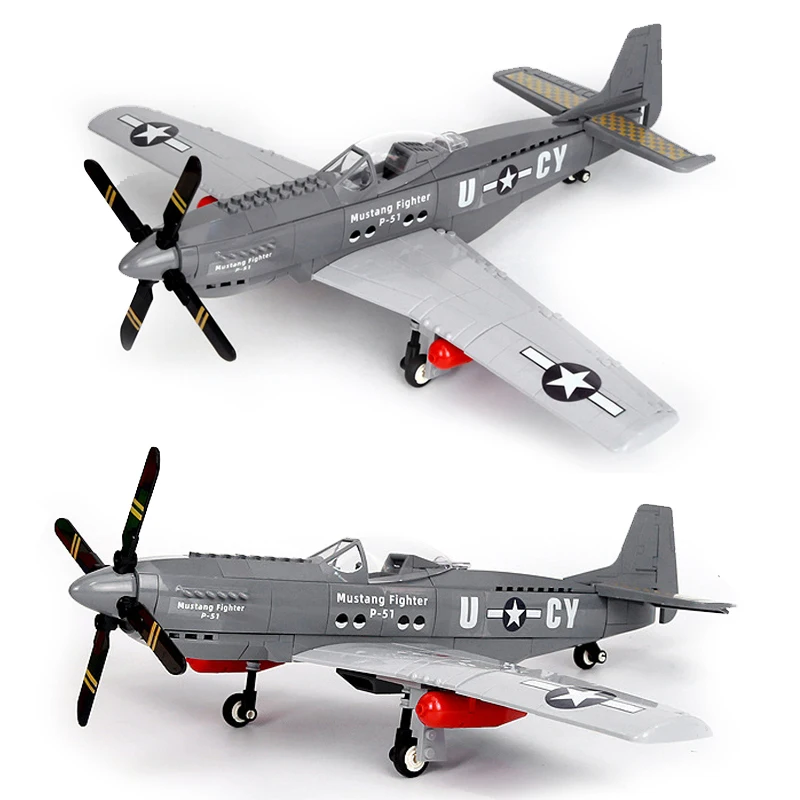 

The Air Force Vehicle Military P51 Fighter Mustanging WW2 Aircraft Army War Plane Jet Bird Helicopters Building Blocks Toys