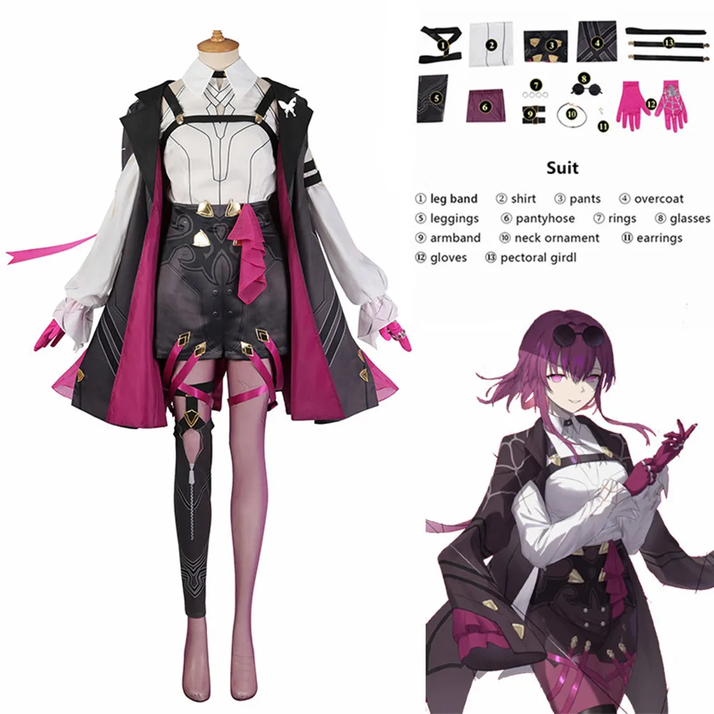 

Game Honkai Star Rail Cosplay Costume Kafka Women Uniform Halloween Party Shirt Shorts Belt Gloves Necklace Earrings Ring Suit