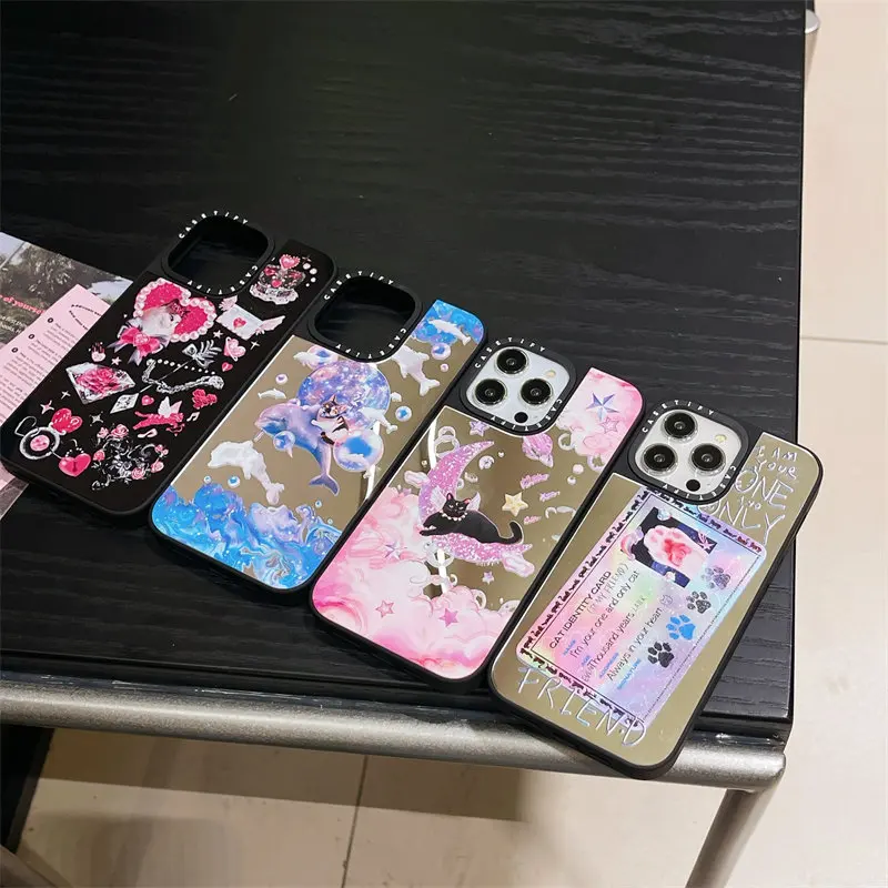 

CASETIFY Cat Cards Mirror Magnetic Wireless Charging Magsafe Cases For IPhone 12 13Pro 14PM 14Plus Shockproof Hard Cover D0513