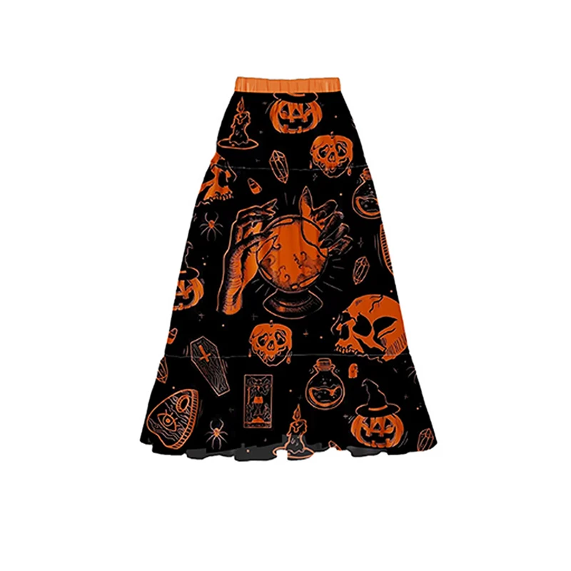 Halloween Print Bikini Chic Bowtie Lace-UpcSwimsuit A-Line Women Dress HIgh Waist Thong Beachwear Two Piece Party Holiday Suits