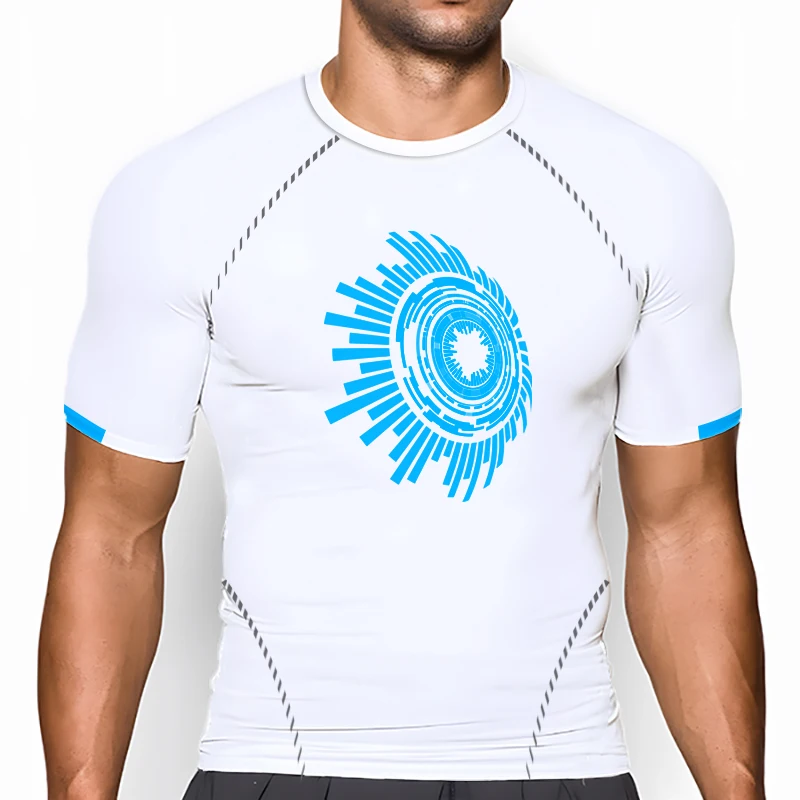 

Summer New Men's Running Tight Short Sleeve Fashion Fitness Top Jogging Track and Field Clothing Quick Dry Sports Shirt Top