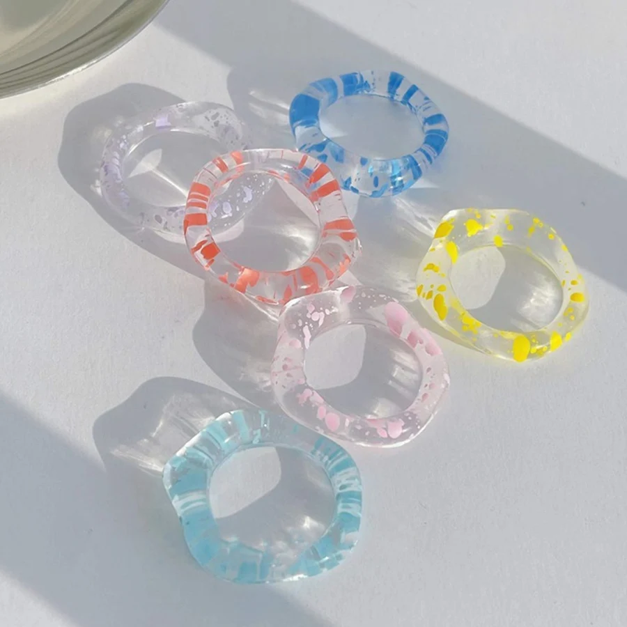

Korean Geometric Irregular Candy Color Rings INS Transparent Colorful Painting Resin Acrylic Girls Finger Ring Versatile Jewelry