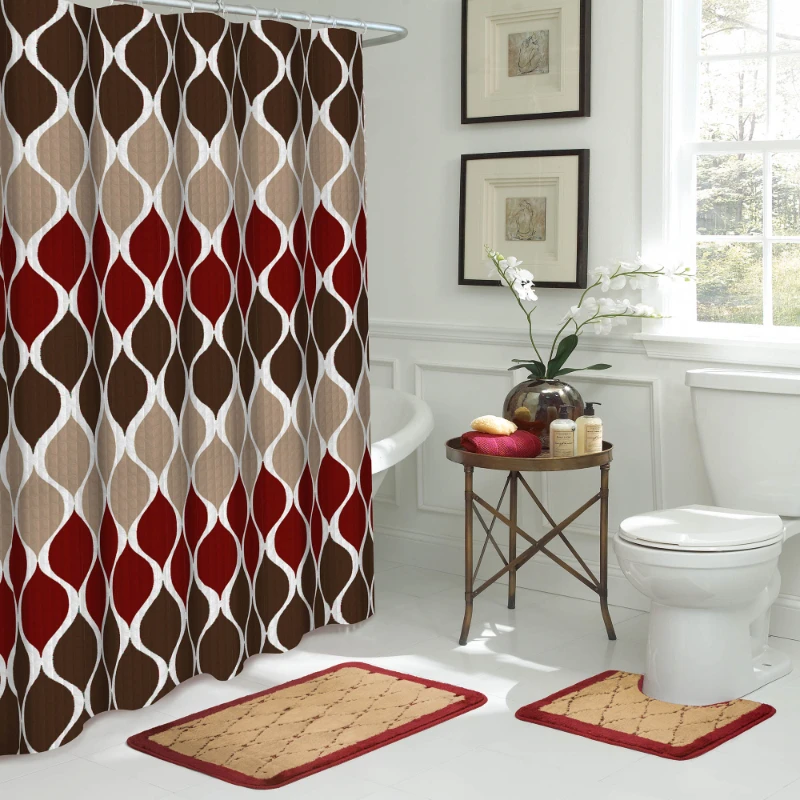 

Espresso/Barn Red Geometric, Bathroom Set, 15 Piece, Clarisse