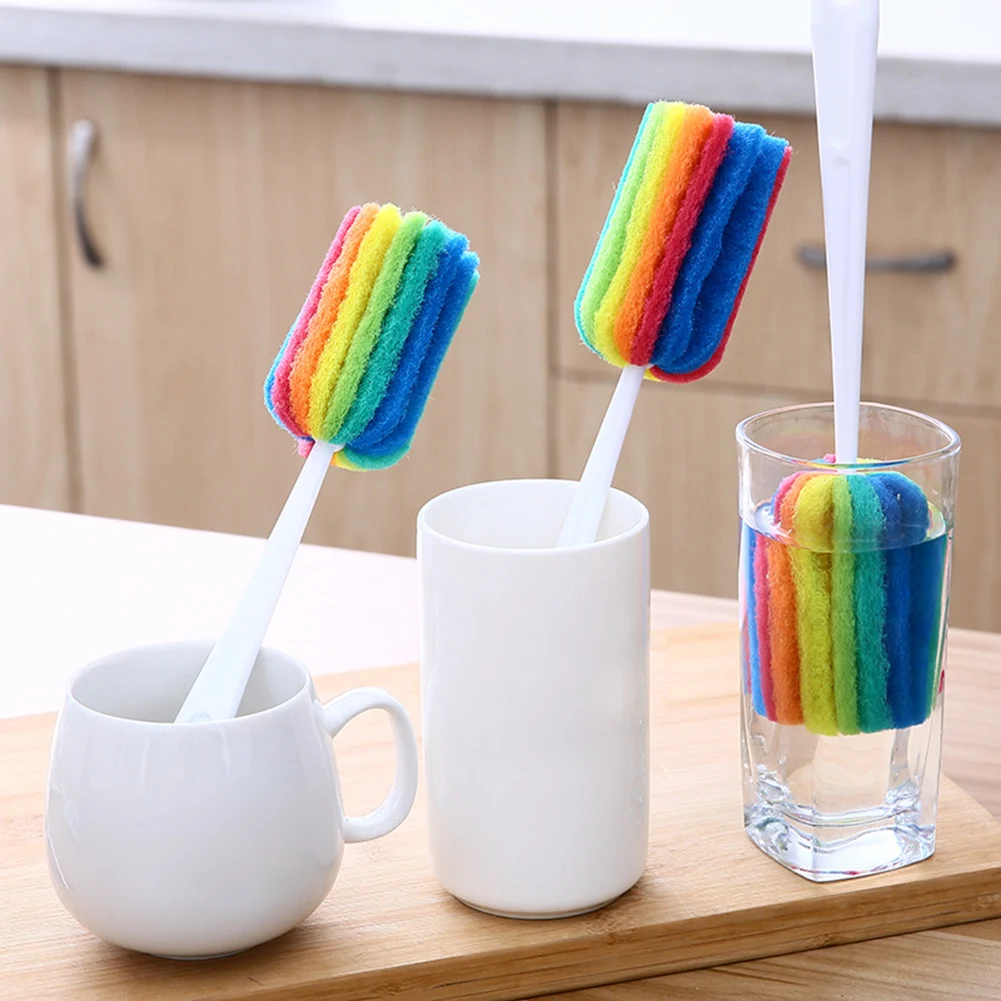 

Rainbow Color Cup Brush Kitchen Cleaning Sponge Brush For Wineglass Bottle Coffe Tea Glass Cleaner Family Washing Brushes Tools