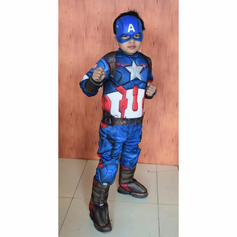 

New Kids Captain Muscle Superhero Jumpsuit Suit Boys Super Heroes Cosplay Costume For Carnival Birthday Party