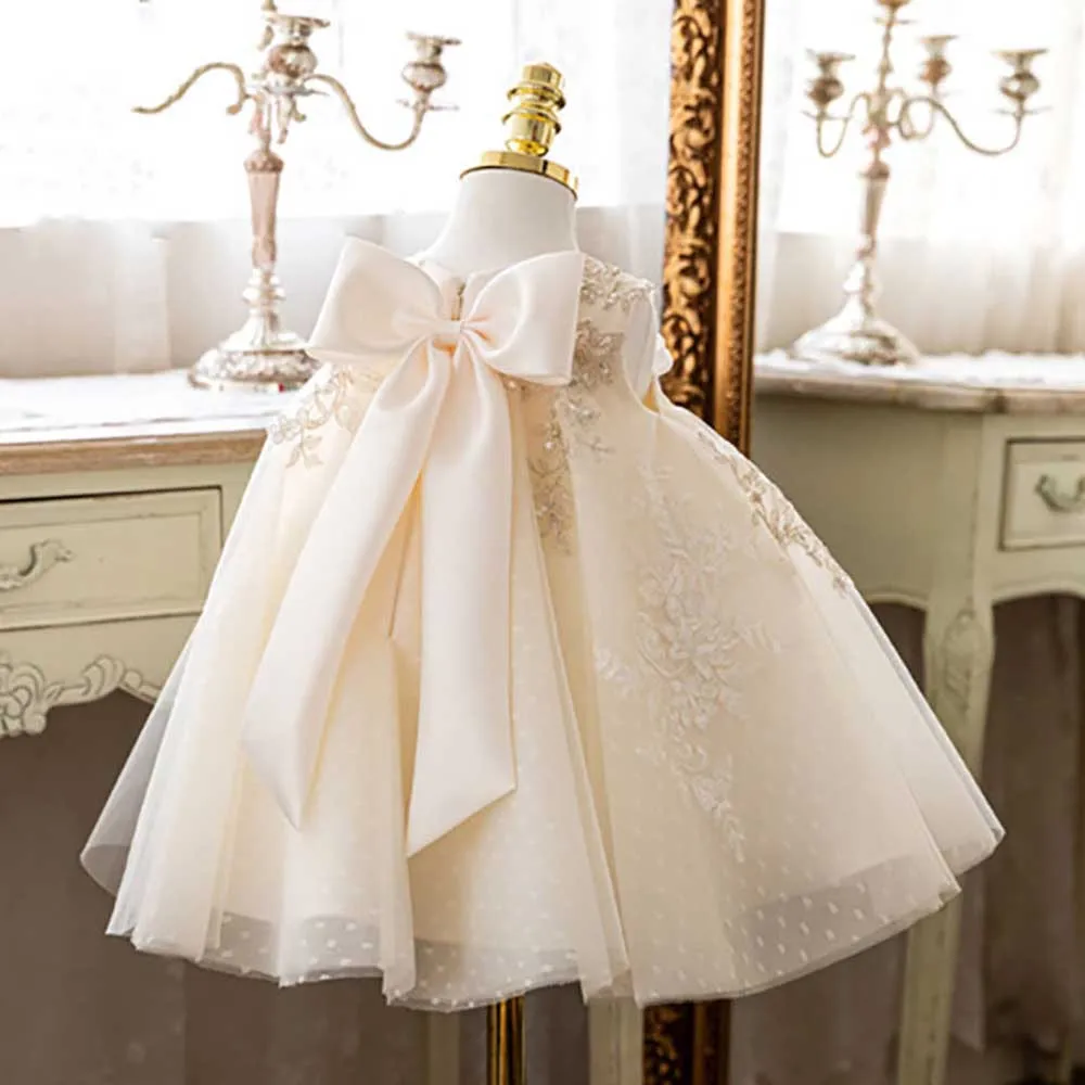 

Girl Baby Beading Lace Gown Baptism Vestido Dress Birthday Tulle Kids Korean Dresses 1st Bow Boutique Toddler Christening Infant