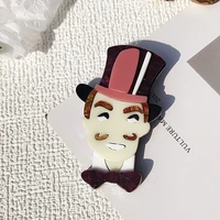wulibaby acrylic magician brooches for women unisex wear big hat with mustache make magic men figure party casual brooch pins