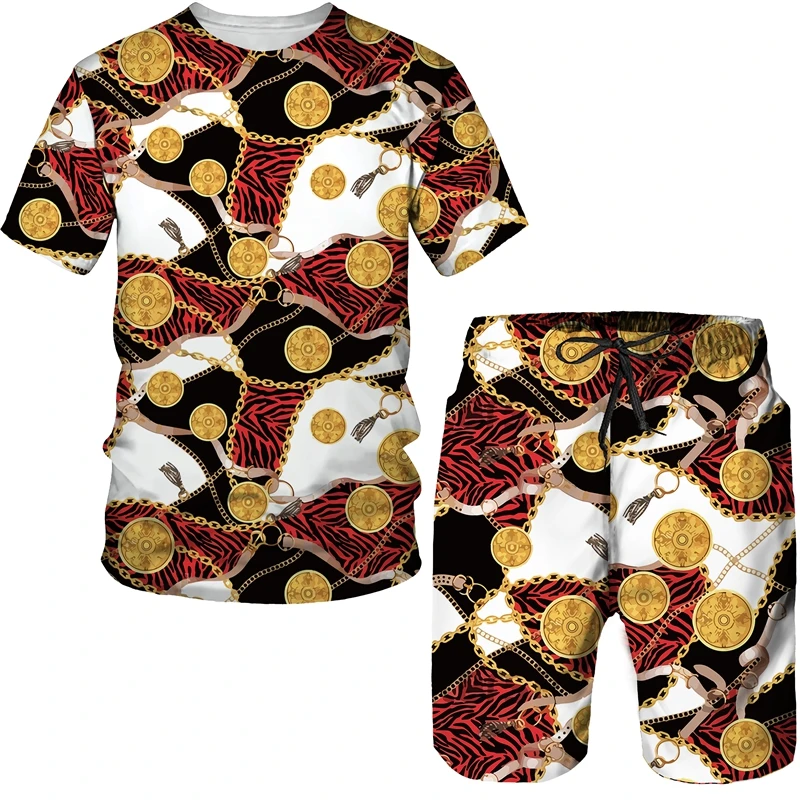 

Summer Luxury Chain Series 3D Printed Tees/Shorts/Suit Men Women Streetwear Clothing Hawaiian Style Casual 2 Piece Tracksuit Set