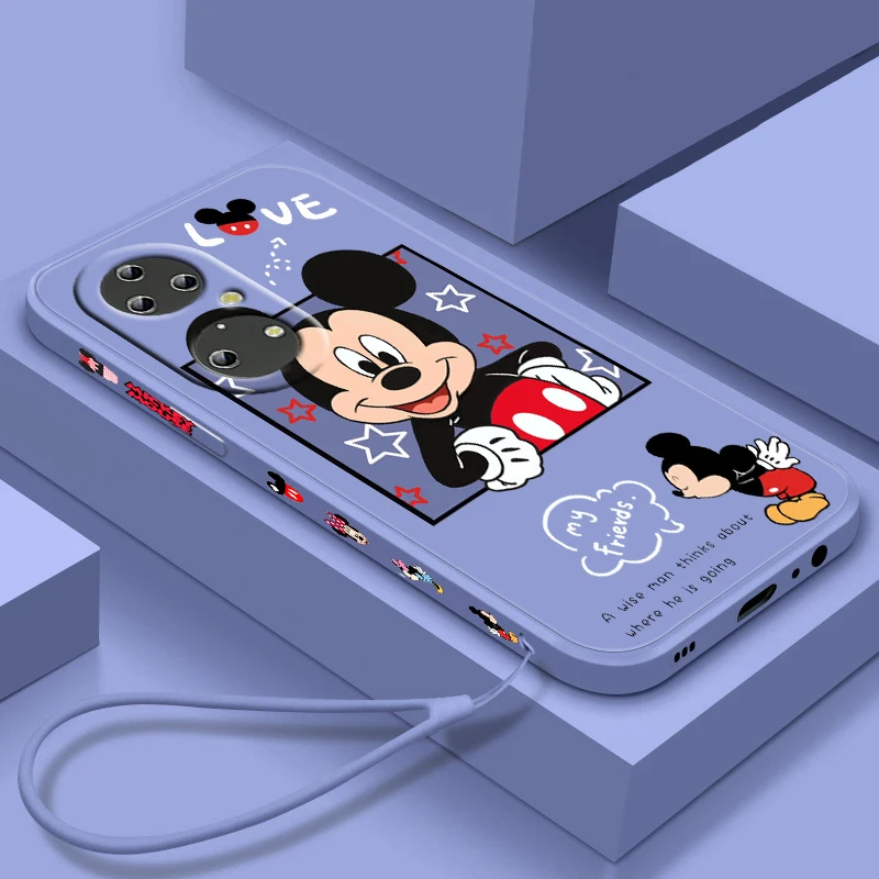 

Love Luxury Mickey Minnie For Huawei P50 P40 P30 P20 Pro Lite Nova Y9S Y9A Y9 Y6 Y70 Y90 Y61 5T Liquid Left Rope Phone Case