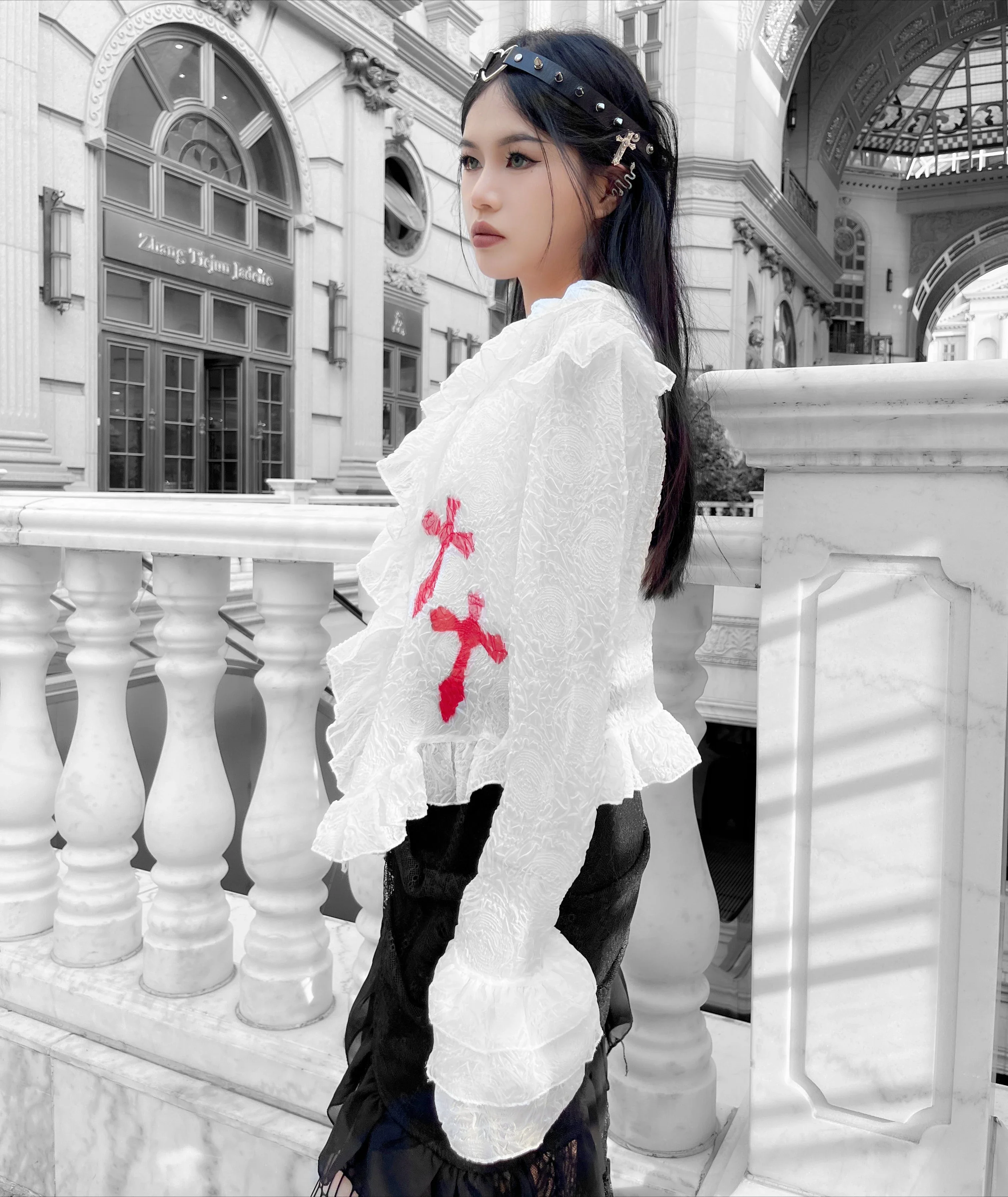 Винтажная белая рубашка с длинным рукавом в стиле панк уличная одежда для