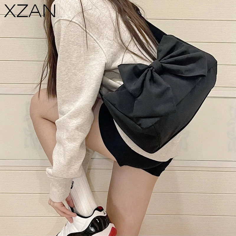 

Crossbody Bags For Women Simple Canvas Shoulder Bag Bow Decorate Students Sweet Large Capacity Casual Harajuku Handbags Zipper