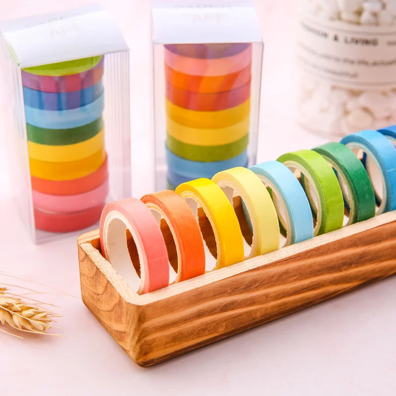 

10 Rolls Rainbow Washi Tape DIY Kids Stickers Masking Paper Set Solid Colored Painters Tape Students School Stationery Supplies