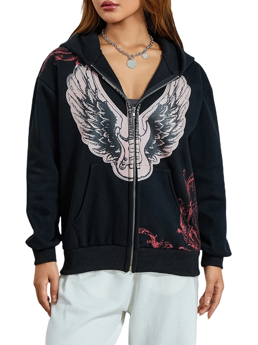 

Женская толстовка на молнии Y2k, винтажный Свитшот оверсайз с графическим рисунком, куртка в стиле Харадзюку для девочек-подростков