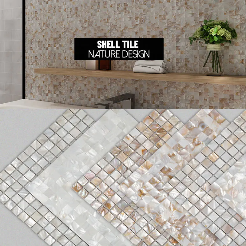 

Shell Mosaic Mother of Pearl Natural Wall Tiles Kitchen Wallpaper Tile Bathroom Background Shower Decorative Mosaic Tile Sticker