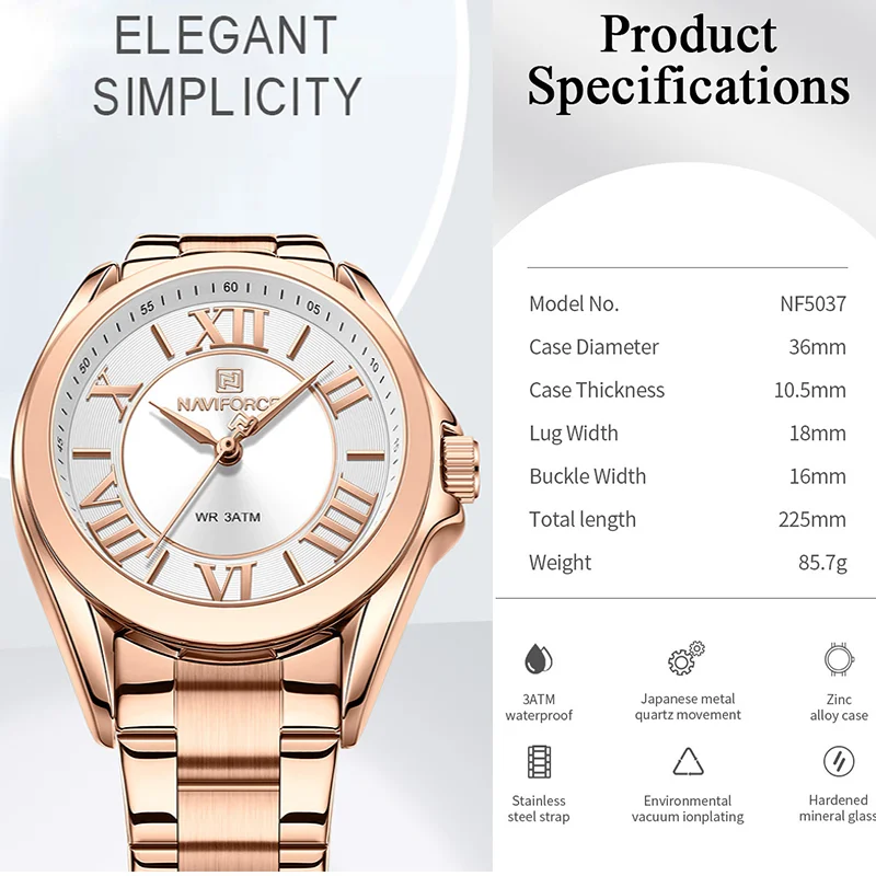 NAVIFORCE Luxury Women Watches Fashion Casual FemaleLadies Stainless Steel Quartz Wristwatches Life Waterproof Girlfriend Gift