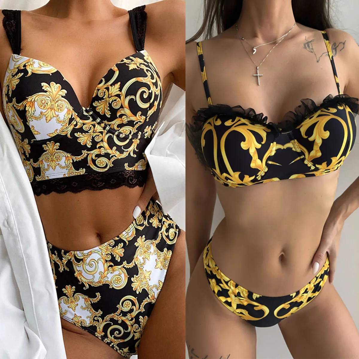 

Richkeda Store Push Up Bikinis Bikini Set High Waist Swimwear Women Swimsuit Female Swimming Suit Bathing Suit Print Biquini