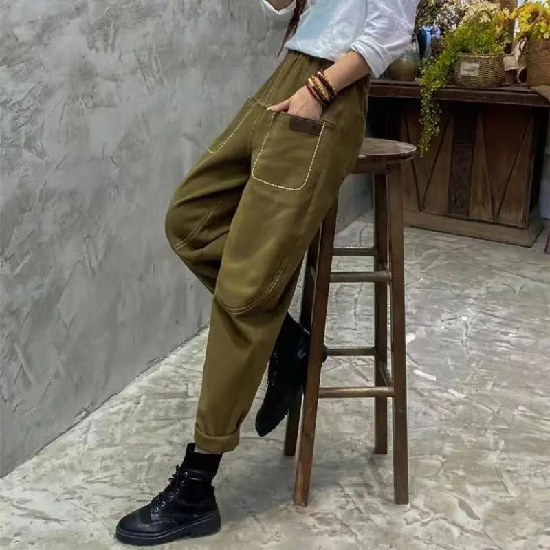 Брюки женские демисезонные с высокой талией эластичные свободные