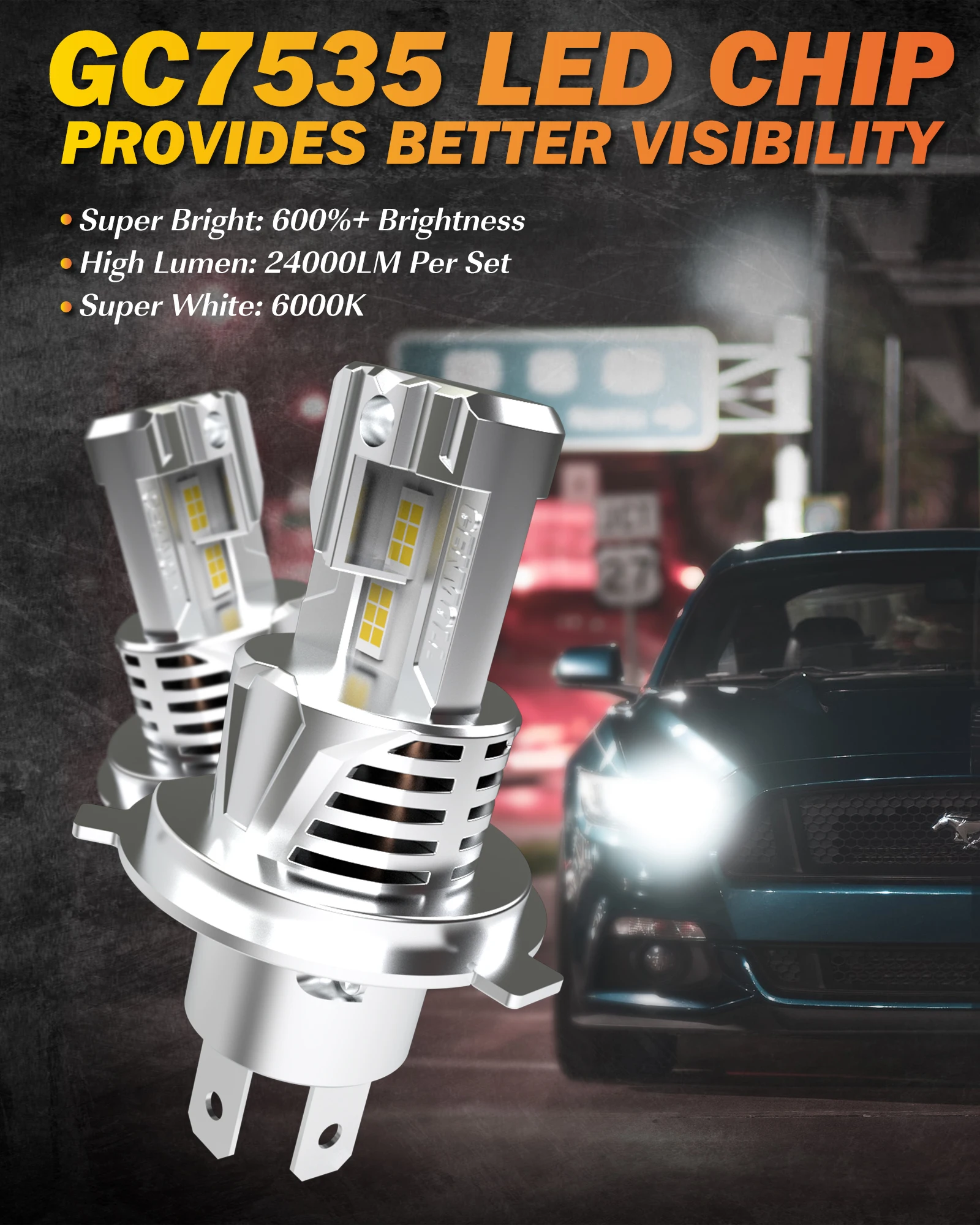 2 шт. Автомобильные светодиодные лампы H4 9003 6000 лм 2006 к