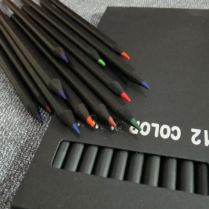 Black Wood Colored Set Stationery Office School Students Supplies For Artist