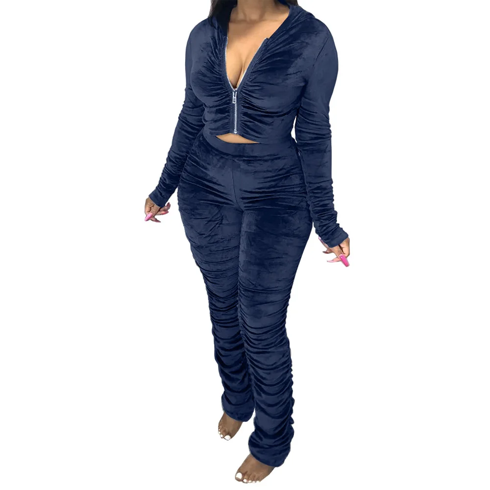 

Women's Two Piece Pants Pleated casual set tracksuits