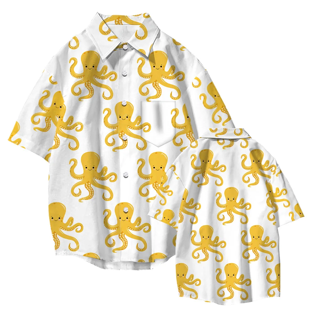 Octopus Tentacle Print Shirts Men Women Hawaiian Beach Oversized Summer Short Sleeve Streetwear Casual Vacation Party Clothing