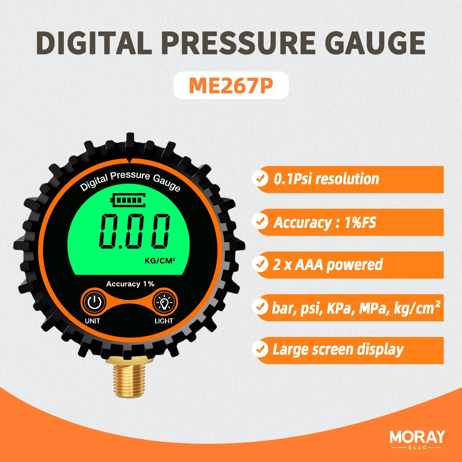 

Morayelec ME267P Цифровой манометр для шин 200 PSI