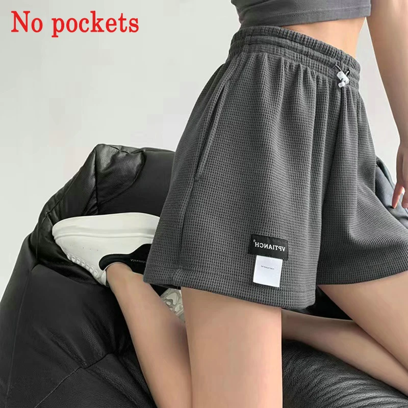 

2023 New Women's Shorts Without Pockets High Waisted Sports Shorts Casual Bottoms Elastic Waist Hot Pants Solid Color Homewear