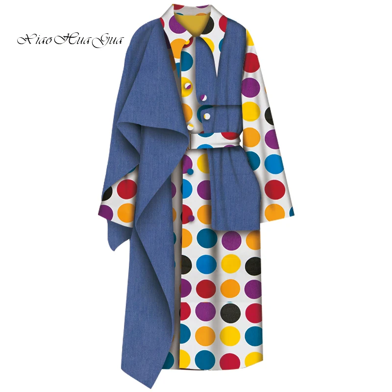 

Autumn Women African Style Trench Coat Vintage Tunic Sashes Retros Windbreaker Female African Print Long Coat Tops WY5665