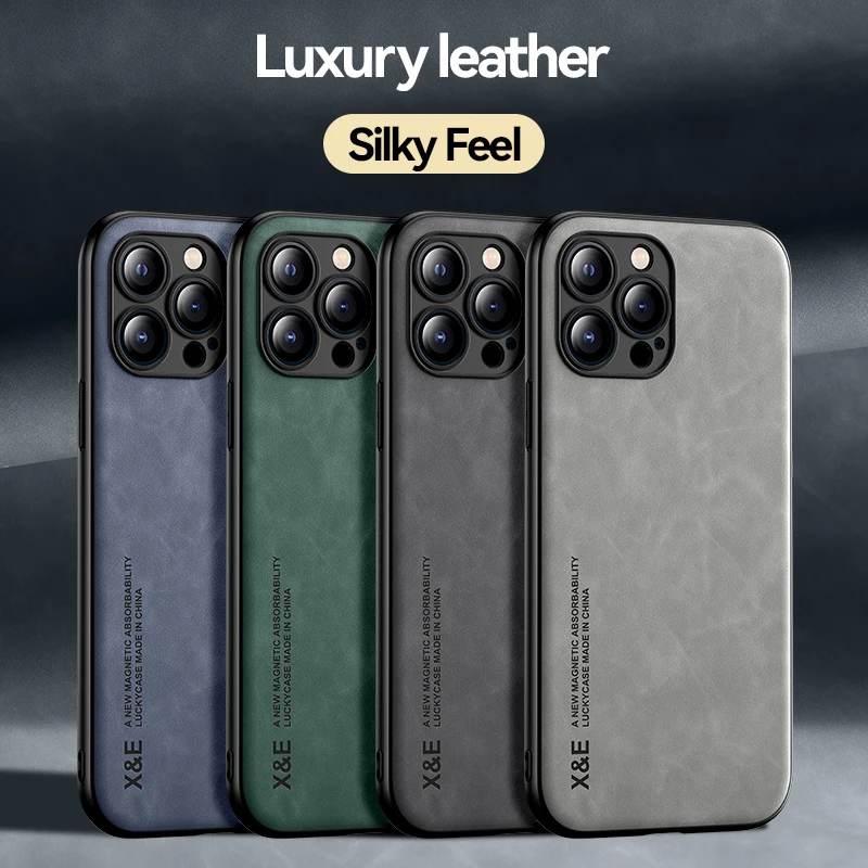 Luxury Leather Magnetic Case For iPhone 14 13 12 11 Pro Max Mini XR XS X 8 7 Plus SE 2020 iPhone14 14Pro Covers With Metal Plate