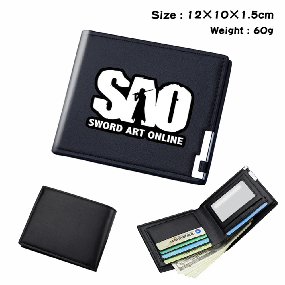

Anime Sword Art Online Pu Wallet Short Black Bifold Leather Photo Card Holder Coin Student Boy Girl Cartoon Casual Purses Otaku