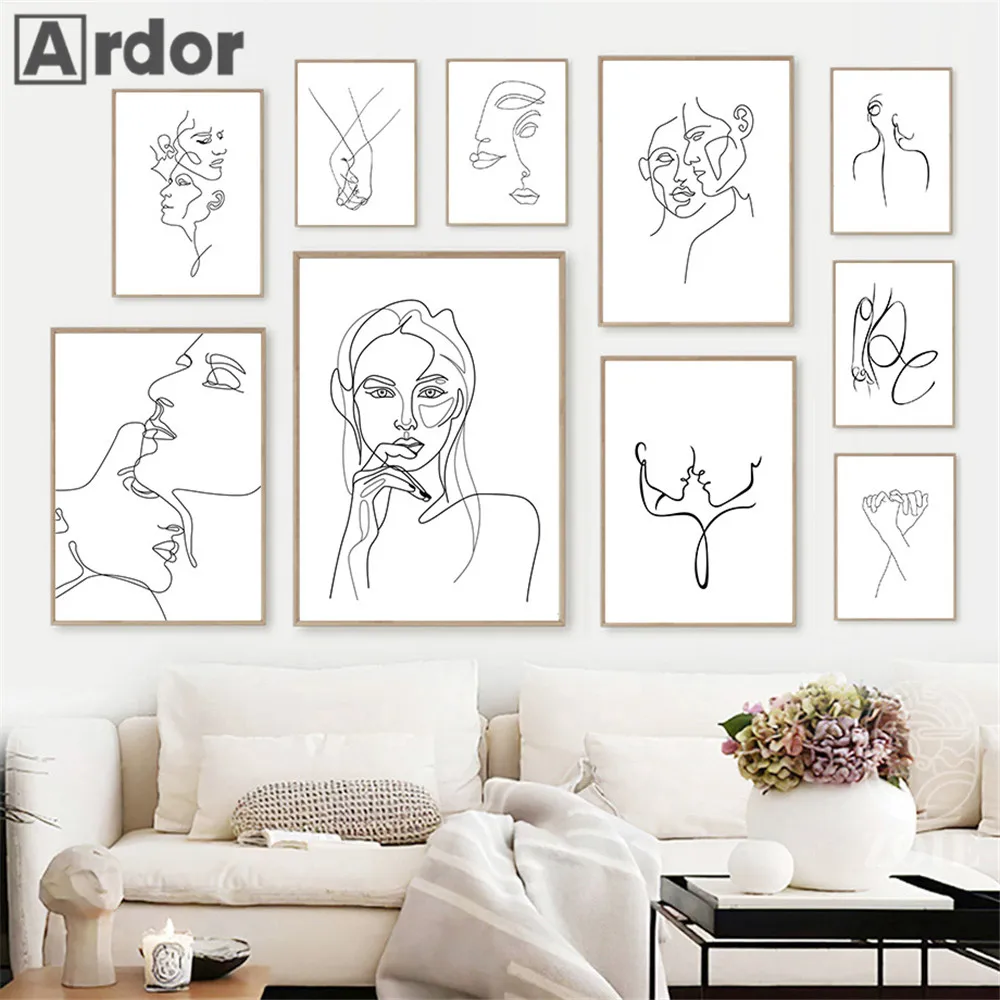 

Black And White Canvas Print Abstract Line Art Painting Woman Face Poster Minimalist Prints Nordic Wall Pictures Bedroom Decor