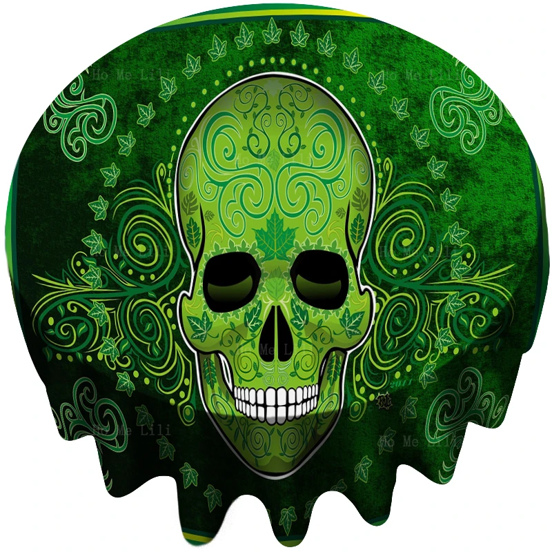 

Psychedelic Green Weeds Sugar Skulls Day Of The Dead Mexico Carnival Round Tablecloth By Ho Me Lili For Tabletop Decor