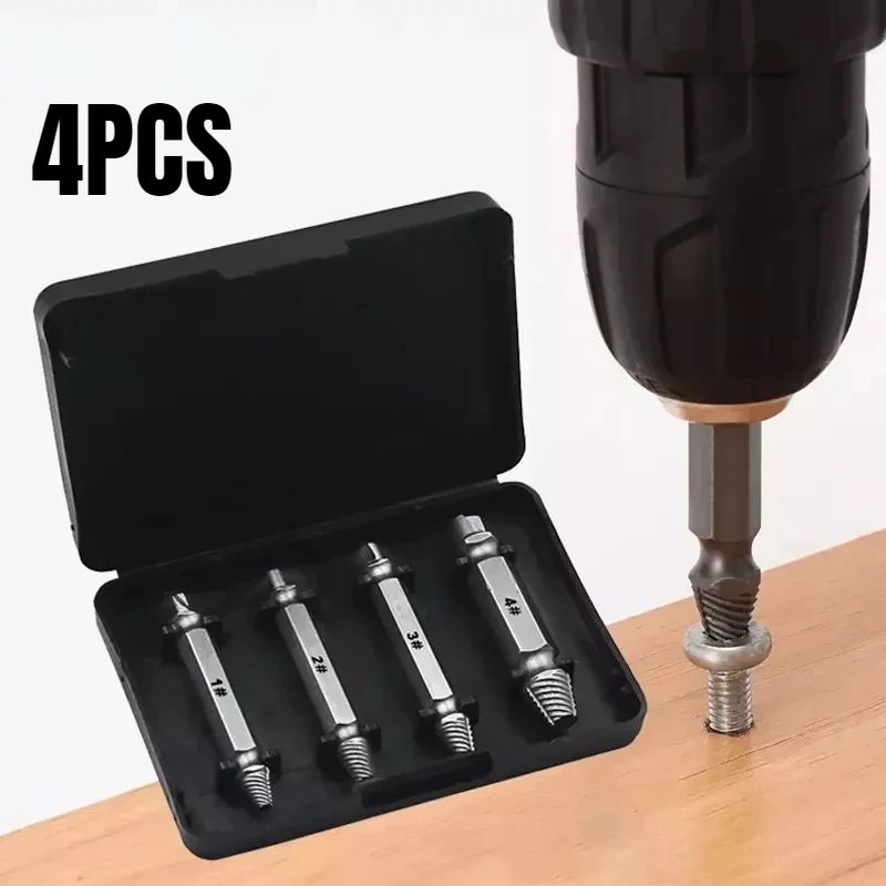 

4PCS Install Damaged Screw Puller Drill Bit Kit Screwdriver Broken Screw Extraction Drill Bit Nail Bolt Extractor Removal