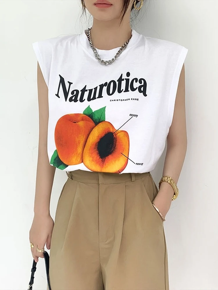 Летняя женская футболка для девочек одежда топы хлопковая без рукавов Y2k