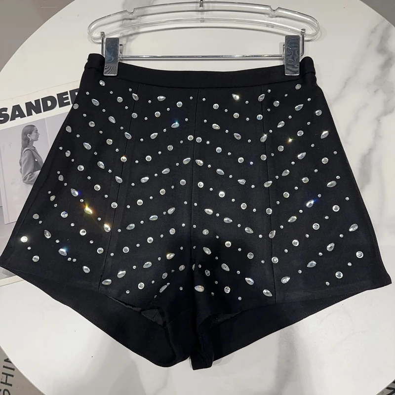 2023 Summer New Classic Water Drop Hot Rhinestone Elegant Socialite Solid Color Three-Point Suit Shorts for Women