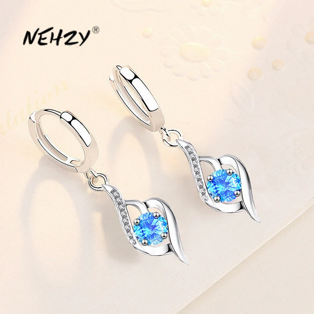 

NEHZY Silver plating 2022 New Women's Fashion Jewelry High Quality Blue Pink Cubic Zirconia Heart Shaped Hollow Earrings