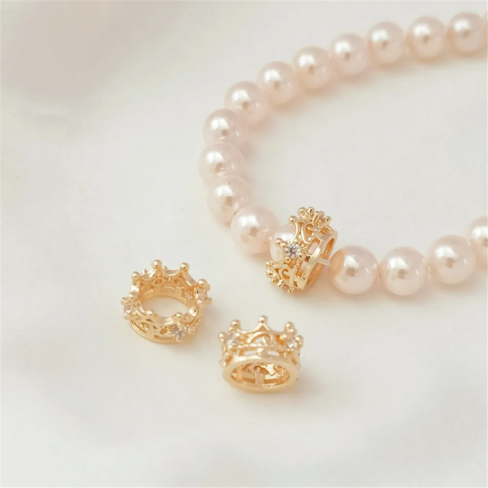 

14K gold clad micro-set zirconia large hole crown cap handmade DIY bracelet necklace running ring cap ring jewelry accessories