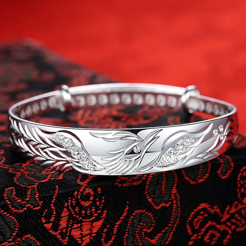 

Luxury 925 Stamp Silver color Noble Phoenix bracelets Bangles for women fashion party wedding jewelry Holiday gifts adjustable