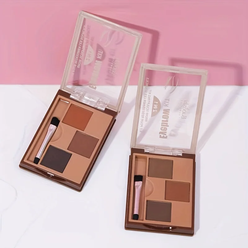 3-цветная палитра пудры для бровей с кистью макияжа