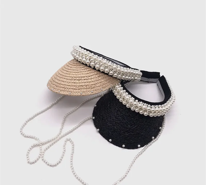 

Женская бейсбольная кепка с жемчужной цепочкой, из рафии