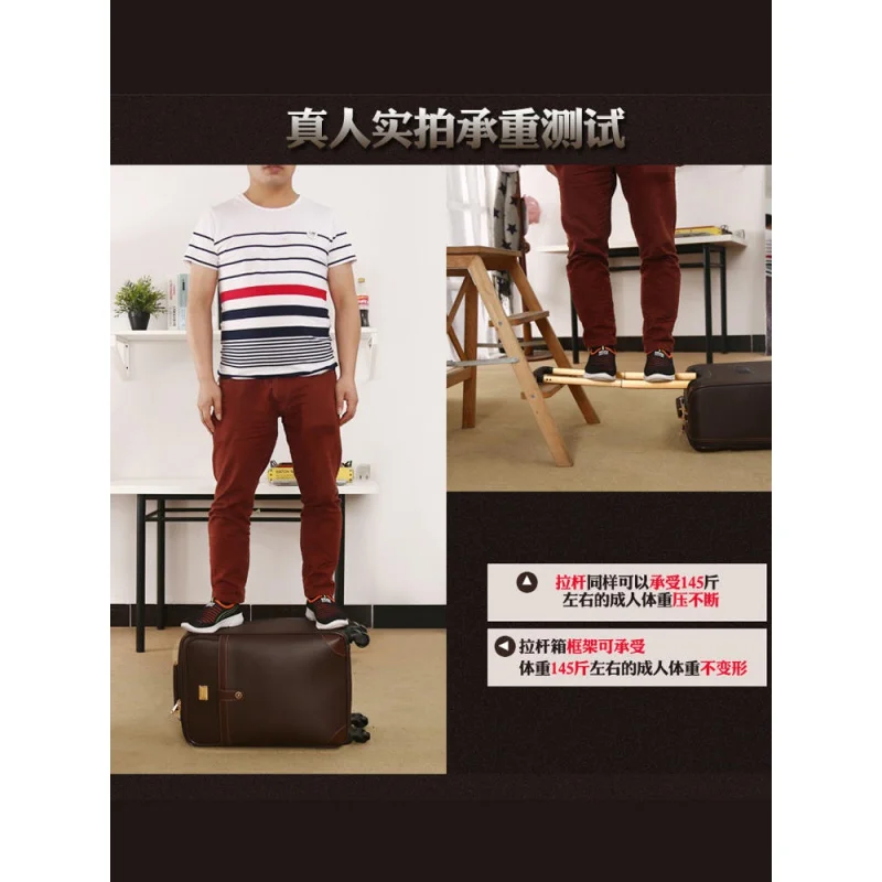 Luggage Men's Executive Briefcase Plaid Briefcase Bag Suitcase Leather 20-Inch Universa I Wheel Password 18-Inch