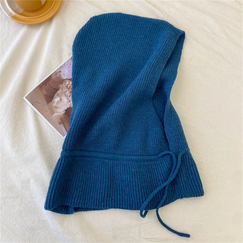 

L93F Hooded Hat Scarf Knitted Beanie Hat Earflap Balaclava Windproof Beanie Caps