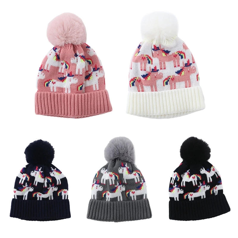 

1-6Y Pom Pom Kids Knitted Beanie Hat Cute For Toddler Kids Winter Caps