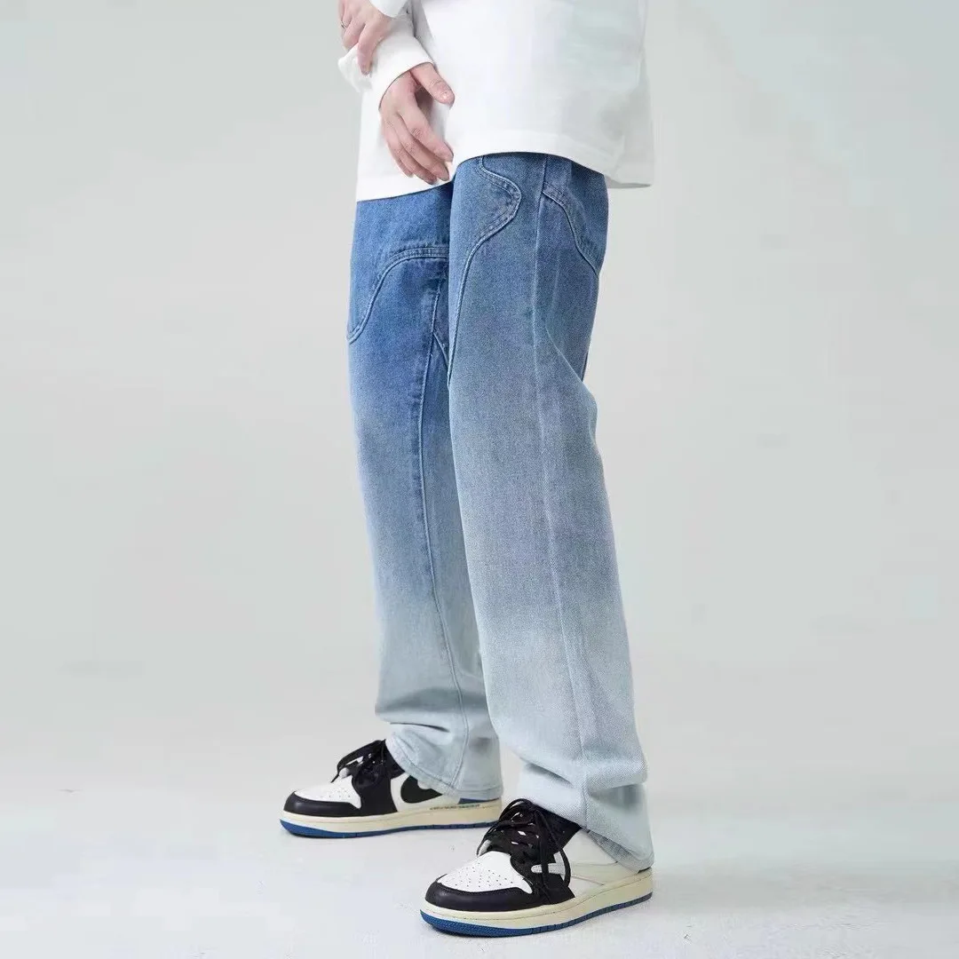 

Варенные градиентные Окрашенные Джинсы мужские европейские и американские модные брендовые свободные прямые брюки уличные трендовые повс...