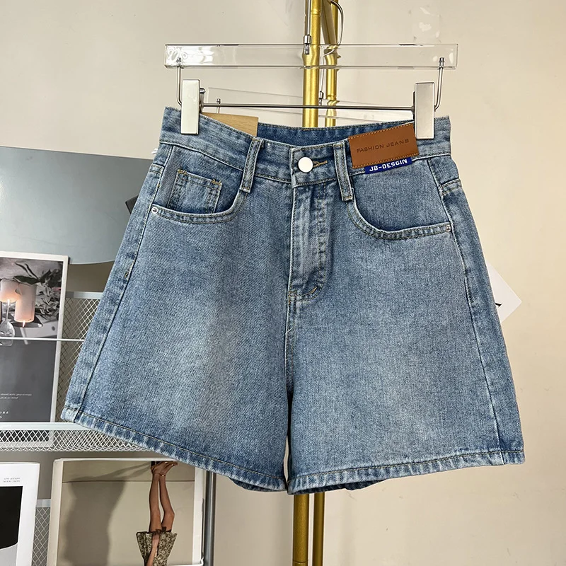 Large size high waisted denim shorts for women's summer 2023 new Korean fashion chubby mm loose and slim wide leg hot pants