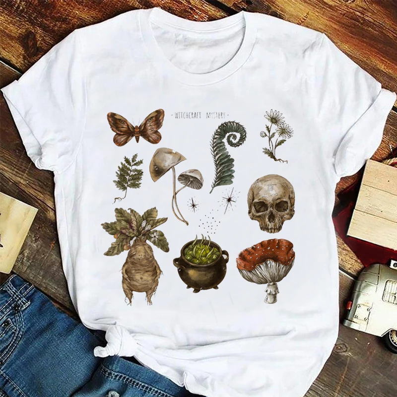 

Женская Ретро футболка с коротким рукавом и принтом в виде грибов