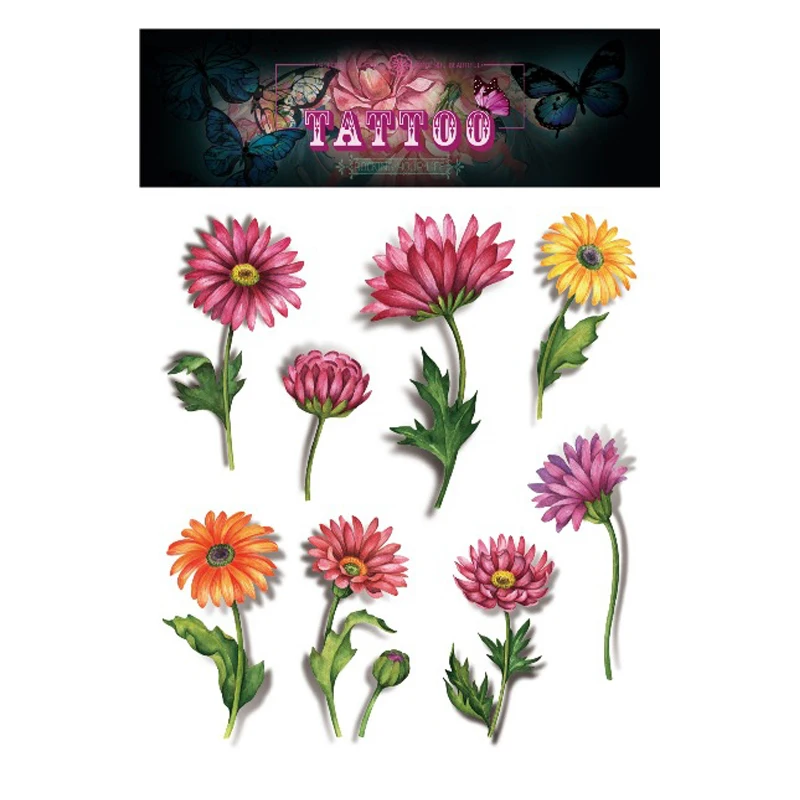 Waterproof Temporary Tattoo Sticker for Women Chrysanthemum Flowers Art Tatoo Flash Tatto Watercolor Daisy Fake Tattoo Sticker