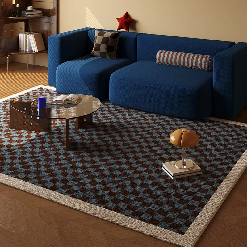 

Синий клетчатый ковер Tapis из полиэстера для спальни